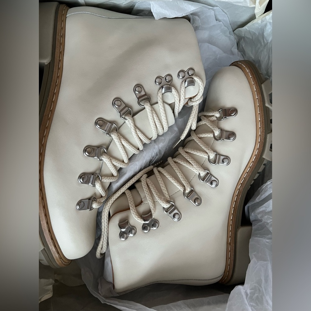 Rag & Bone Shiloh Hiking Booties Boots 9 39 NWT Lace up Cream Leather Box Lug - Picture 2 of 15